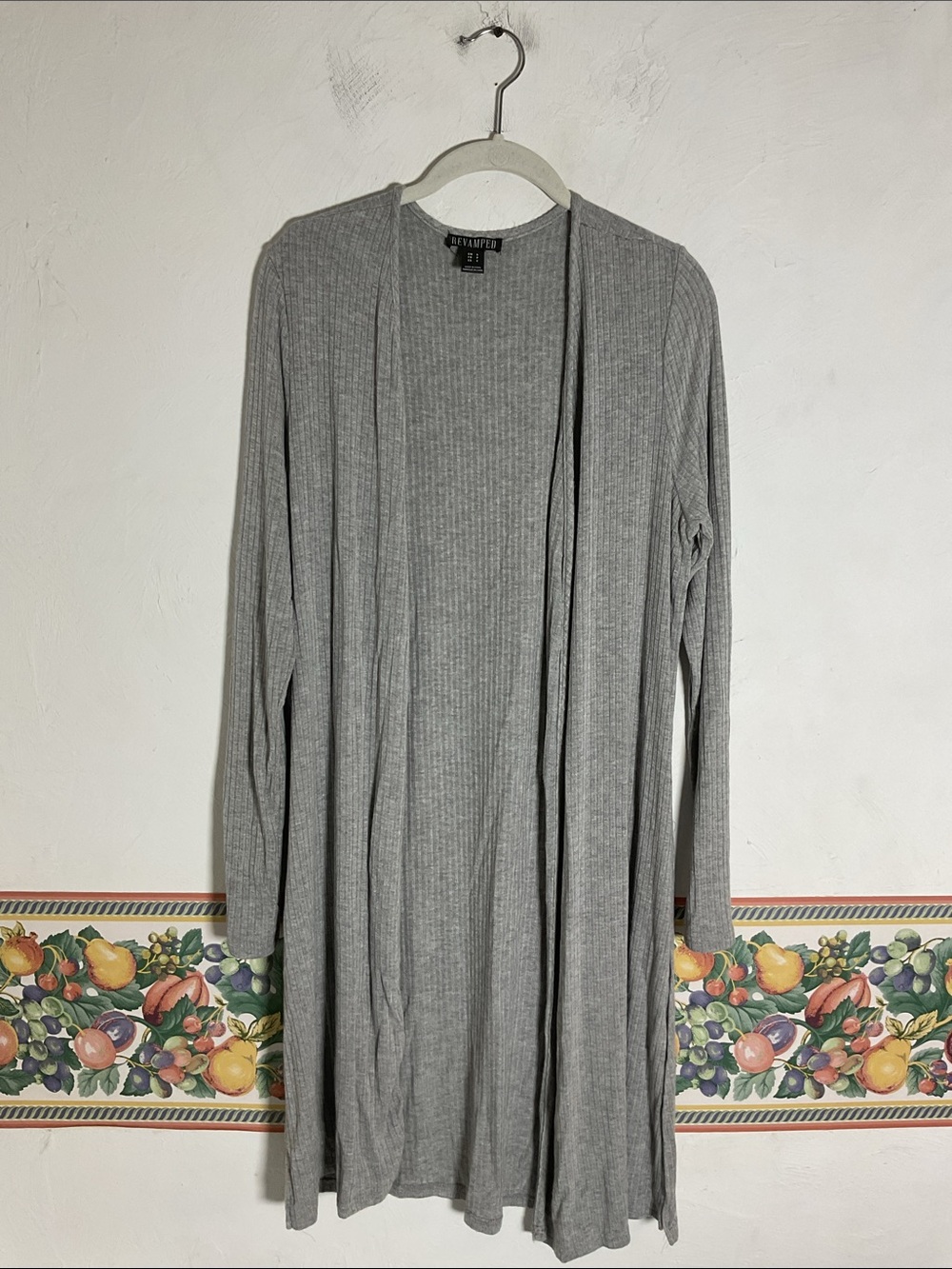 Revamped Gray Ribbed Open Front Duster Cardigan w/Side Slits Size S